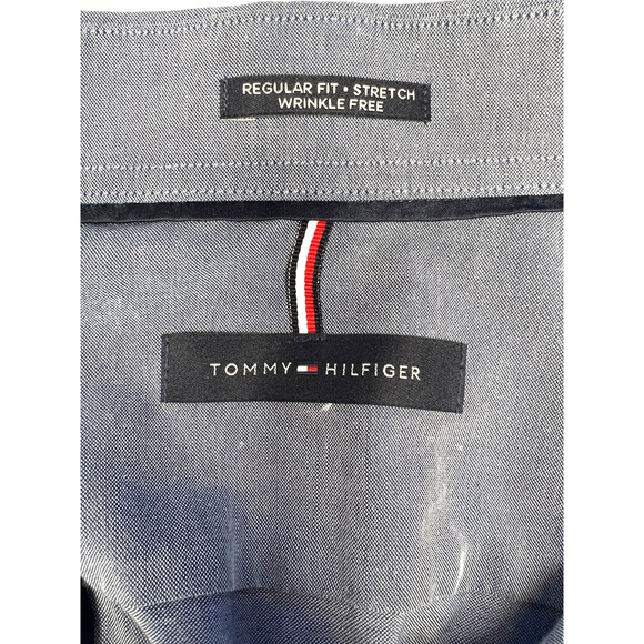 Tommy Hilfiger Mens Wrinkle Free Stretch Regular Fit Dress Shirt XL Blue - Picture 4 of 11